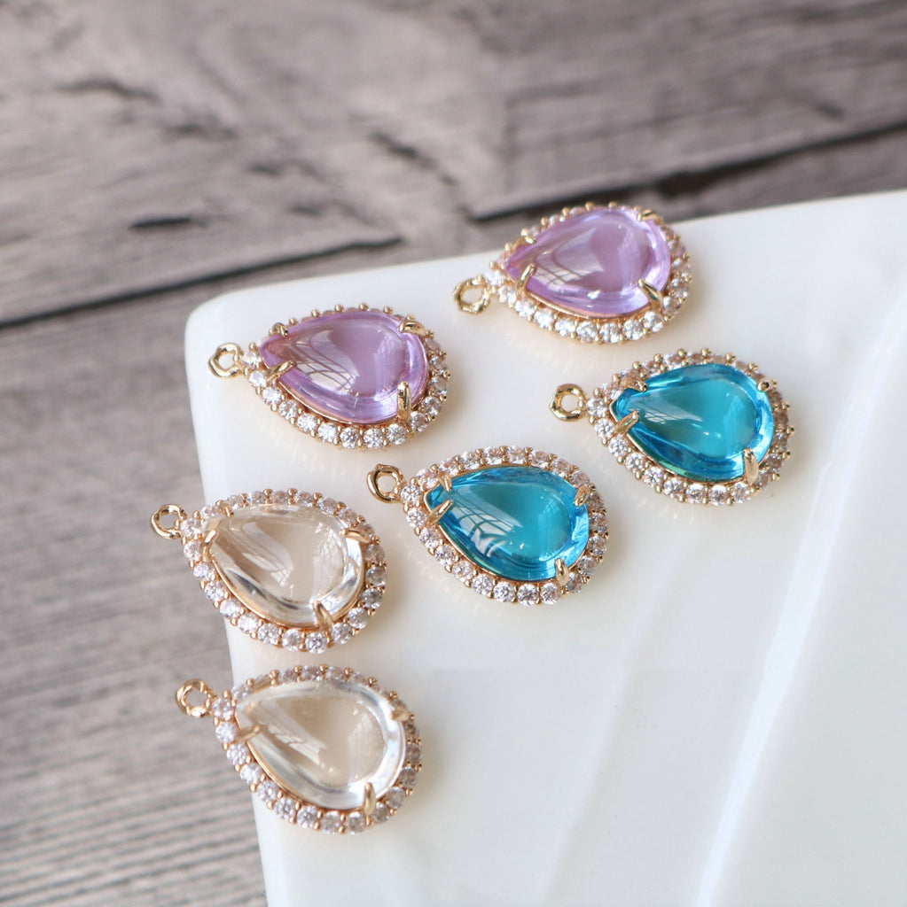 10 قطع - دلايات كريستال صغيرة على شكل دمعة، مطلية بالذهب/الفضة عيار 14 قيراطًا، مقاس 15×20 مم، قطع مجوهرات HL076-F120