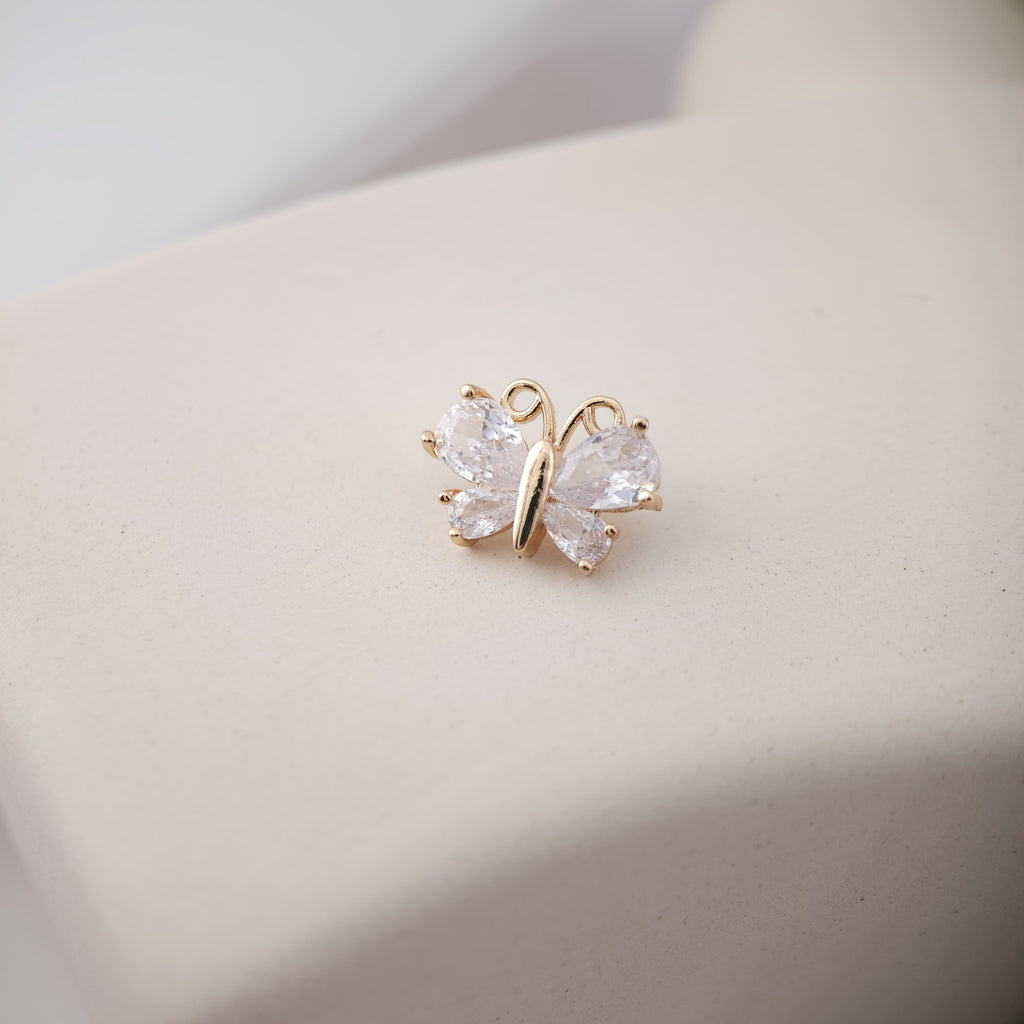 Dainty Butterfly Charm, CZ Micro Pave Charm, 14K Gold Plated Kawaii Charm for Jewelry Making F269