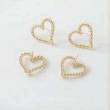 Load image into Gallery viewer, Gold Vintage Heart Earring Post, 24mm, S925 Silver Ear Pin Nickel Free Earrings, Ear Stud Loop, Hypoallergenic Earring Findings GE005