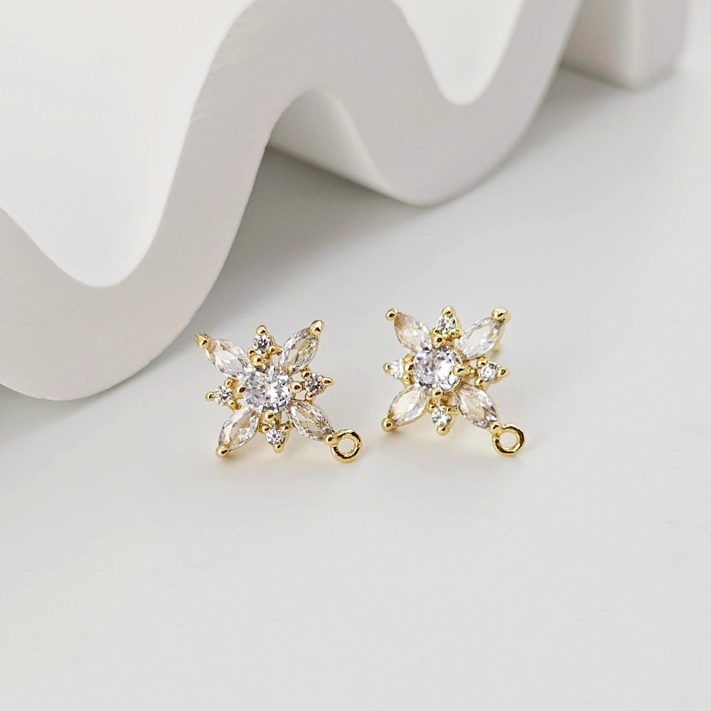 أقراط على شكل زهرة من الزركونيا المكعبة، مطلية بالذهب مع حلقة، مضادة للحساسية، أدوات يدوية الصنع، لوازم صنع الأقراط بنفسك D0260