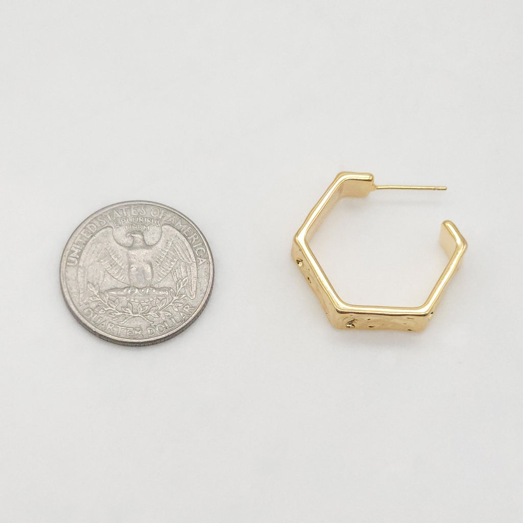 10 قطع - أقراط سداسية الشكل على شكل حرف C، مطلية بالذهب عيار 14 قيراطًا، دبوس فضة S925، أقراط خالية من النيكل، أقراط أذن، نتائج أقراط مضادة للحساسية ZX131