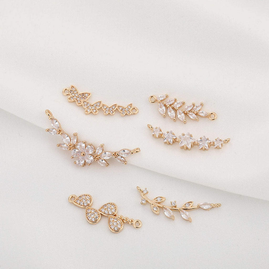 CZ Pave Leaf Connector, Cubic Zircon Crystal Leaves Pendant, Bracelet Necklace Pendant, 14K  Gold Plated Charm, Jewelry Findings R006-F095