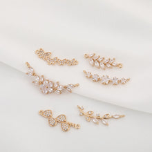 Load image into Gallery viewer, CZ Pave Leaf Connector, Cubic Zircon Crystal Leaves Pendant, Bracelet Necklace Pendant, 14K  Gold Plated Charm, Jewelry Findings R006-F095