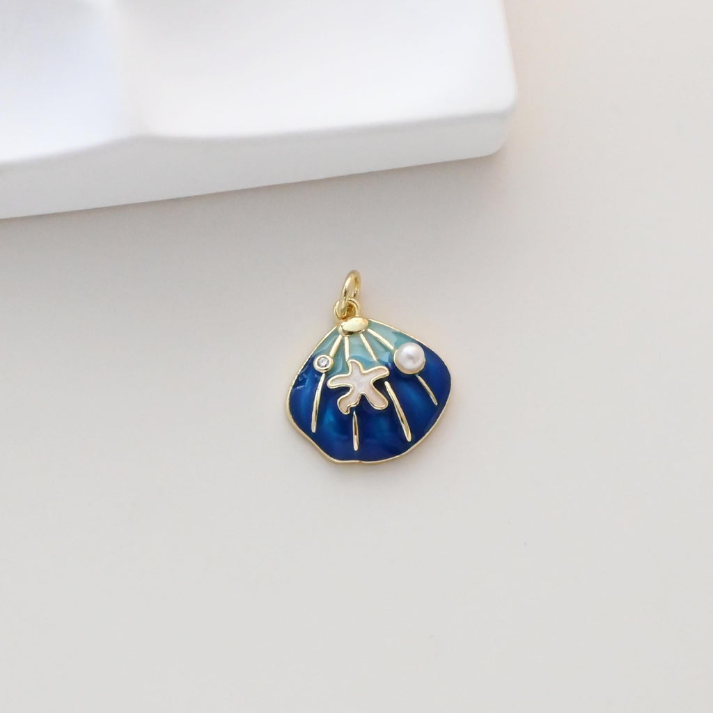 قلادات متدلية من صدفة المينا، مطلية بالذهب عيار 18 قيراطًا، قلادة مستوحاة من الحياة البحرية، قلادة صدفة مصنوعة يدويًا، قلادة لصنع الأقراط، قطع مجوهرات S1317