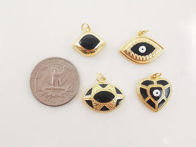 Enamel Cubic Evil Eye Charm, 18K Gold Plated Micro CZ Pave Eye Pendant, Necklace Making Charm, Jewelry Findings S20228
