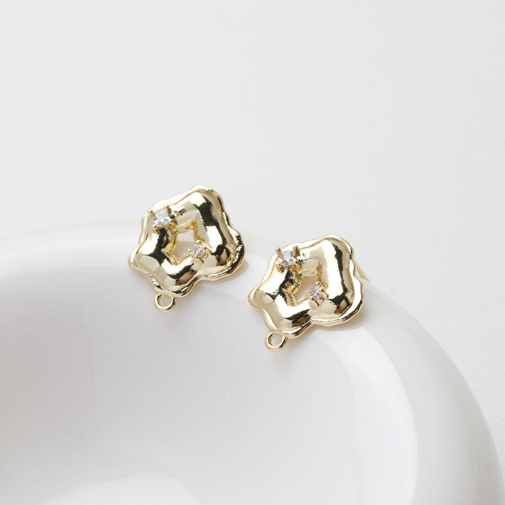 Irregular Pave CZ Earring Post, 14K Gold/Silver Plated, S925 Silver Pin Nickel Free Earrings, Hypoallergenic Earring Findings GT017