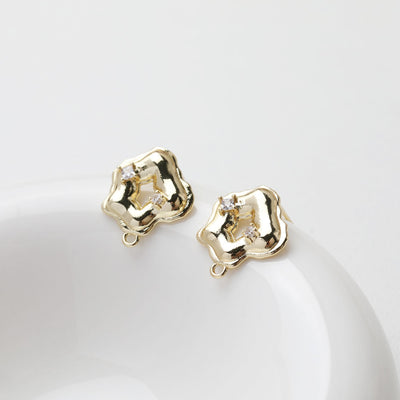 Irregular Pave CZ Earring Post, 14K Gold/Silver Plated, S925 Silver Pin Nickel Free Earrings, Hypoallergenic Earring Findings GT017