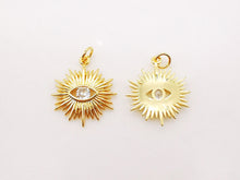Load image into Gallery viewer, Cubic Evil Eye Charm, 18K Gold Plated Micro CZ Pave Eye Pendant, 20x18mm, Necklace Making Charm, Jewelry Findings S912