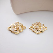Cargar imagen en el visor de la galería, Conector de flor de esmalte, dijes de conector de flor chapados en oro de 18 quilates para hacer pulseras y collares, accesorios de joyería S1172