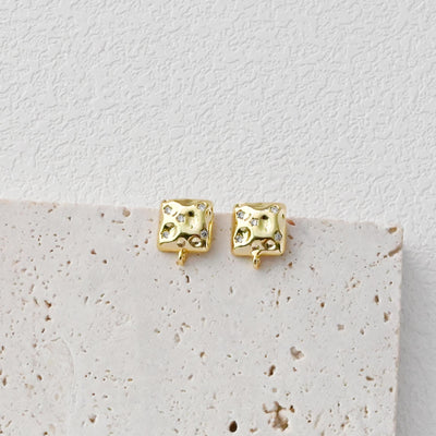 Square Post with Loop, Pave CZ, 18K Gold, S925 Silver Pin Nickel Free Earrings, Hypoallergenic Earring Findings D0427