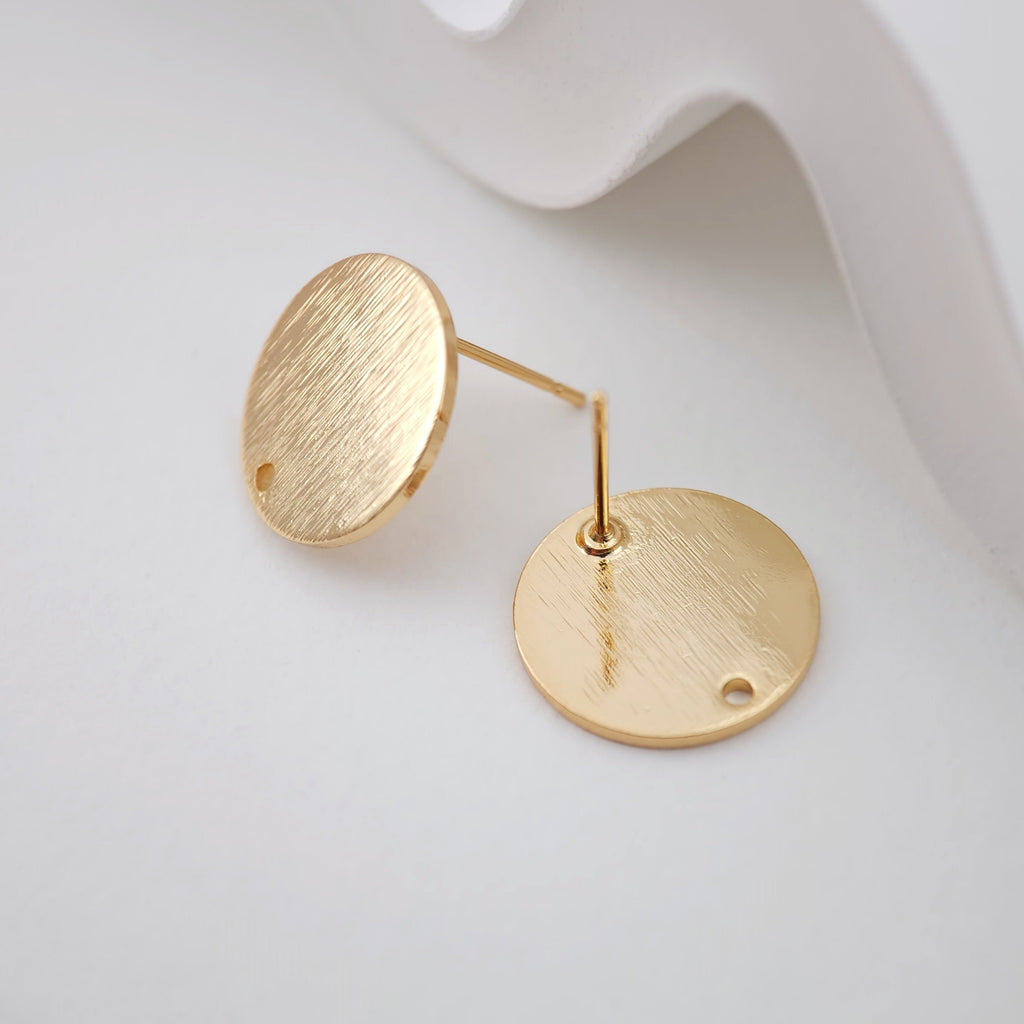 أقراط دائرية بلمسة نهائية مصقولة، 15 مم، عمود ذهبي مع حلقة، مضاد للحساسية، نتائج الأقراط، لوازم صنع الأقراط يدويًا D0043