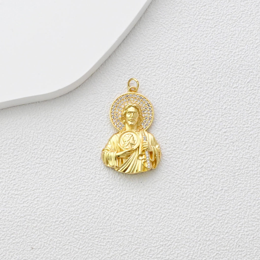 Jesus Pendant, God of Heaven Pendan, 18K Gold Plated, CZ Pave Religions Pendant, Necklace Making Charm, Jewelry Findings S1358