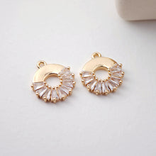 Load image into Gallery viewer, CZ Pave Circle Charm, Cubic Pendant, Earring Connectors, Real Gold Plated Brass Earring Charms, Jewelry Findings D0080