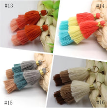 Load image into Gallery viewer, 10pcs- Triple Tiered Tassels, Cotton Tassels, Colorful Tassel with gold Jump Ring, 34mm, For Earring Making, Bracelet Making Pendant XXX04