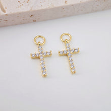 Load image into Gallery viewer, 2pcs Cross Charms, Clear Cubic Pave Cross Pendant, 18K Gold Plated, Necklace Making Charms, Jewelry Findings S713