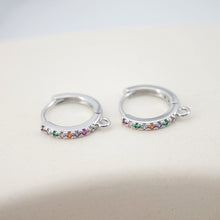 Load image into Gallery viewer, Rainbow Pave Cubic Ear Hoops Multicolor Pave Crystal , 14mm, 18K Gold Plated Leverback Earrings, Huggie Hoops Earring D0145