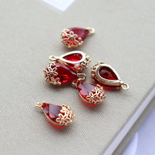 Load image into Gallery viewer, 10pcs- Crystal Tiny Teardrop Charms, 10 Colors You Choose, 14K Gold Plated Teardrop Pendant, 8*12mm, Jewelry Findings JY084-F112