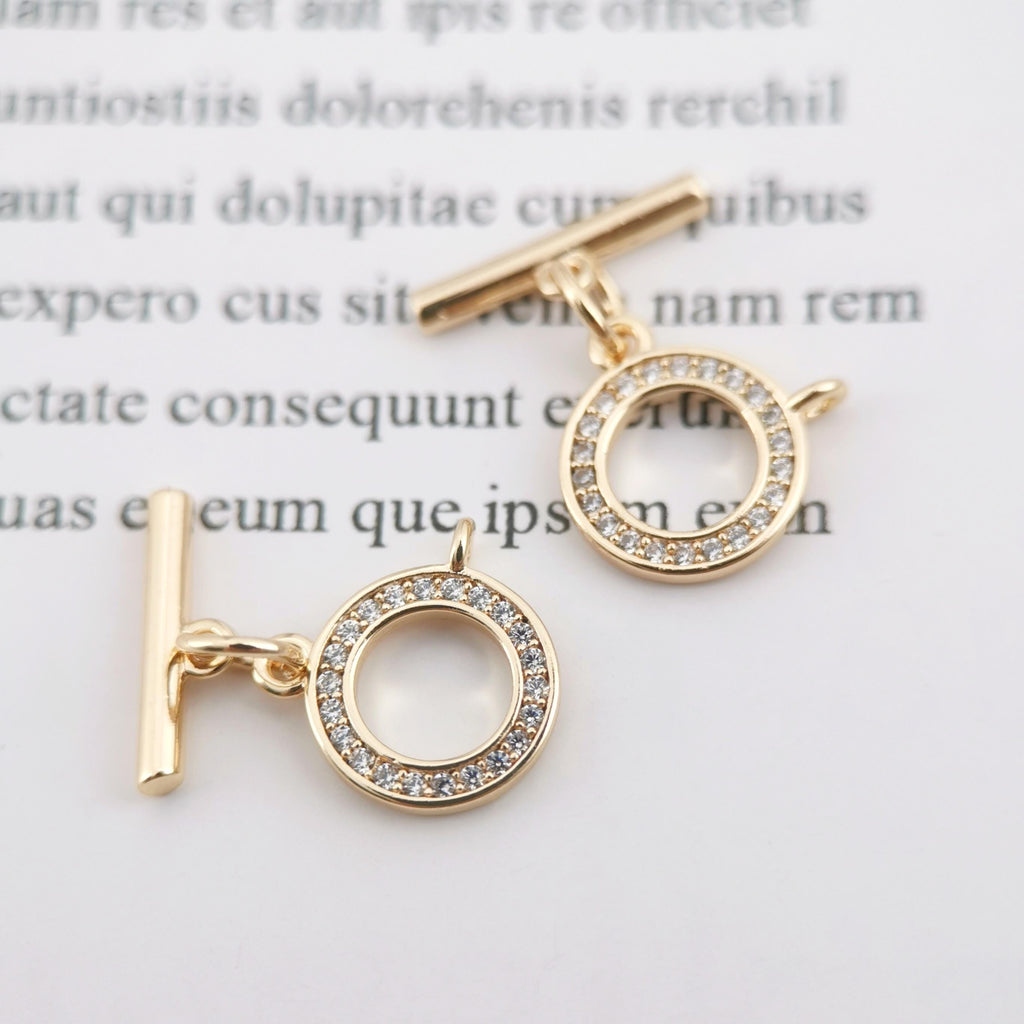 Four Leaf Clover/Circle/Heart OT Toggle Clasps, 18K Gold Plated OT Buckle, CZ Pave, Necklace Closure, Connectors Clasps, ZX051