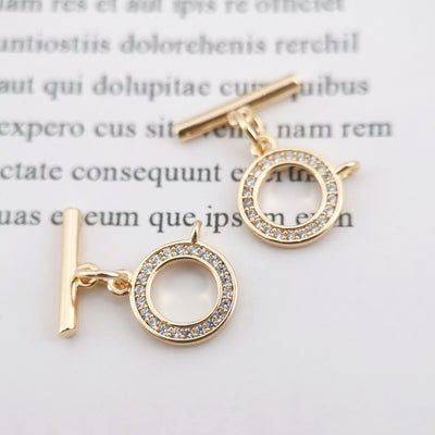 Four Leaf Clover/Circle/Heart OT Toggle Clasps, 18K Gold Plated OT Buckle, CZ Pave, Necklace Closure, Connectors Clasps, ZX051