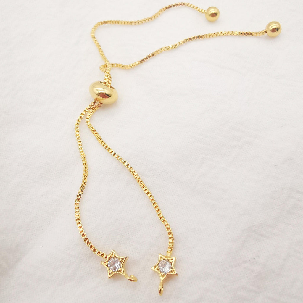 5PCS Adjustable Bracelet Making Chain For Making, 18K Gold Plated Half Finished Slide Box Chain with Rubber Stopper Beads 1.2mm Flat, S992