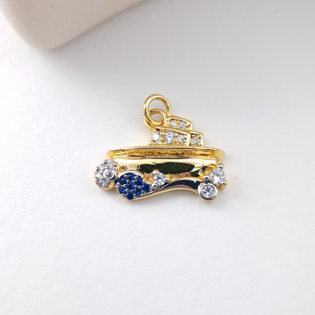 Dutch Windmills Pendant, Yacht Pendant, 18K Gold, CZ Pave Charm, Earring Necklace Making Finding S1117