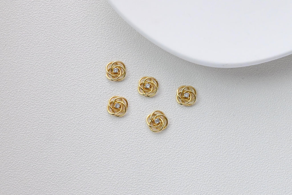 Flower Pendant, CZ Pave Flower Charms, Openwork Flower Charms, 18K Gold Plated, For Necklace And Earrings Making, Jewelry Findings D0376