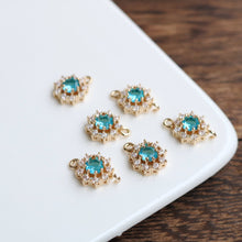Load image into Gallery viewer, 10pcs Flower Connector, Cubic Zircon Crystal Pendant, Bracelet Necklace Pendant, 14K Real Gold Plated, Jewelry Findings HL108-F076