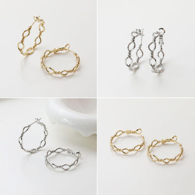 Twisted Hoop Earrings, 14K Gold/Silver Plated Brass, 30mm, Nickel Free Earrings, Shiny Gold Hoop Ear Stud GZ727