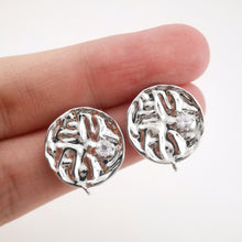 Load image into Gallery viewer, 10pcs Round Earring Post with Loop, 14K White Gold Plated, S925 Silver Pin Nickel Free Earrings, Knot Ear Stud with Loop ZX141