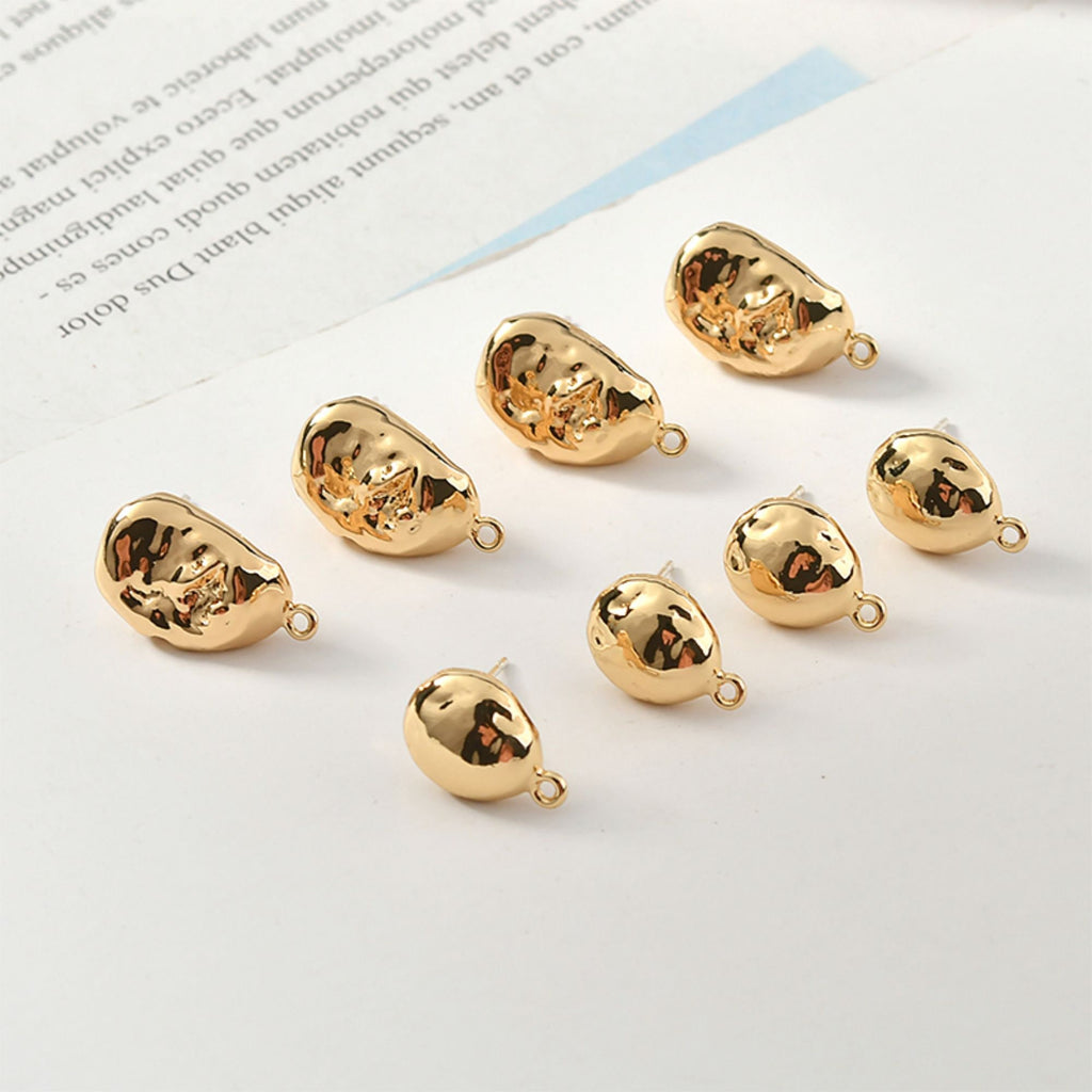 Irregular Stone Ear Post With Loop, S925 Silver Ear Pin Nickel Free, Gold/Silver Ear Stud, Hypoallergenic Earring Findings YL008-ZX7010