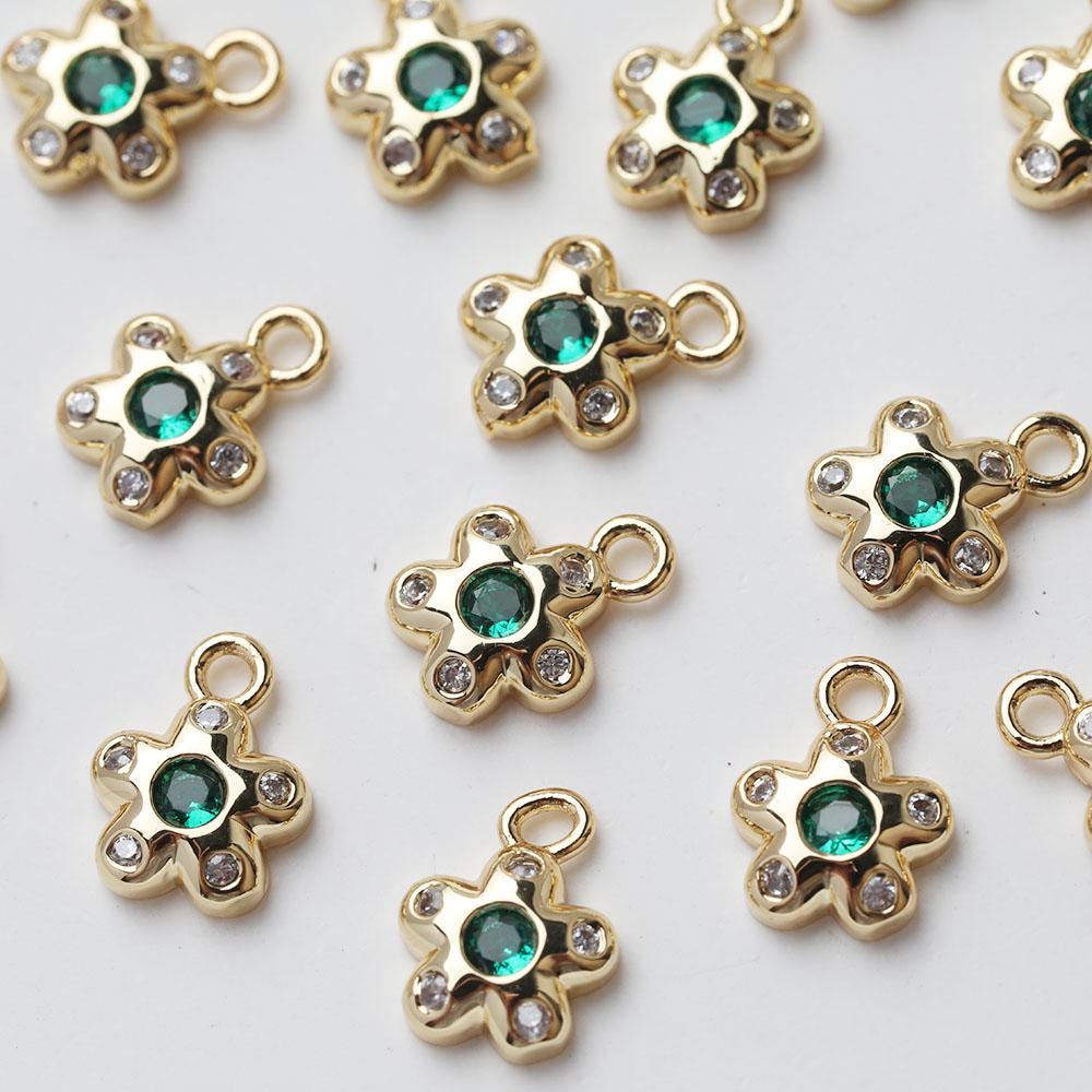 Flower Charm with loops, Cubic Zirconia Pave Pendant for Bracelet Necklace Earring, Jewelry Findings GZ637