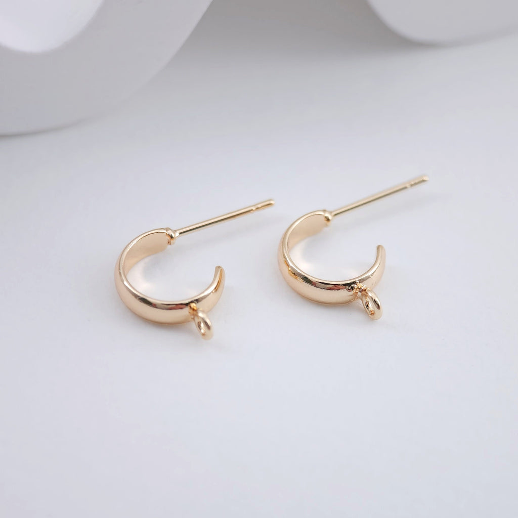 10pcs- C Shape Earrings Post With Loop, 14K Gold Plated, Nickel Free Earrings, Ear Stud Loop, Hypoallergenic Earring Findings ZX126