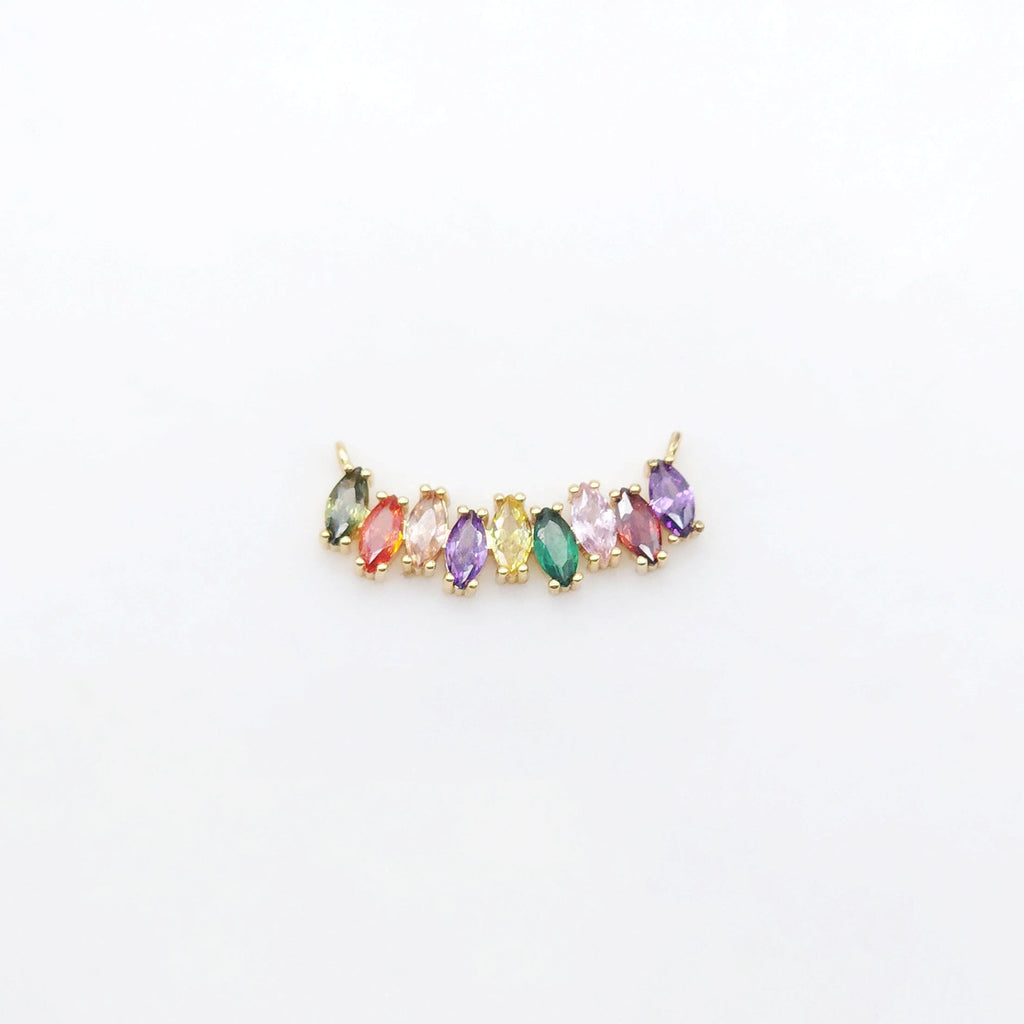 Rainbow Cubic Tennis Connector, 4mm CZ, 18K Gold Plated CZ Pave Tennis Pendant, Bracelet Making Charm, Jewelry Findings S20540