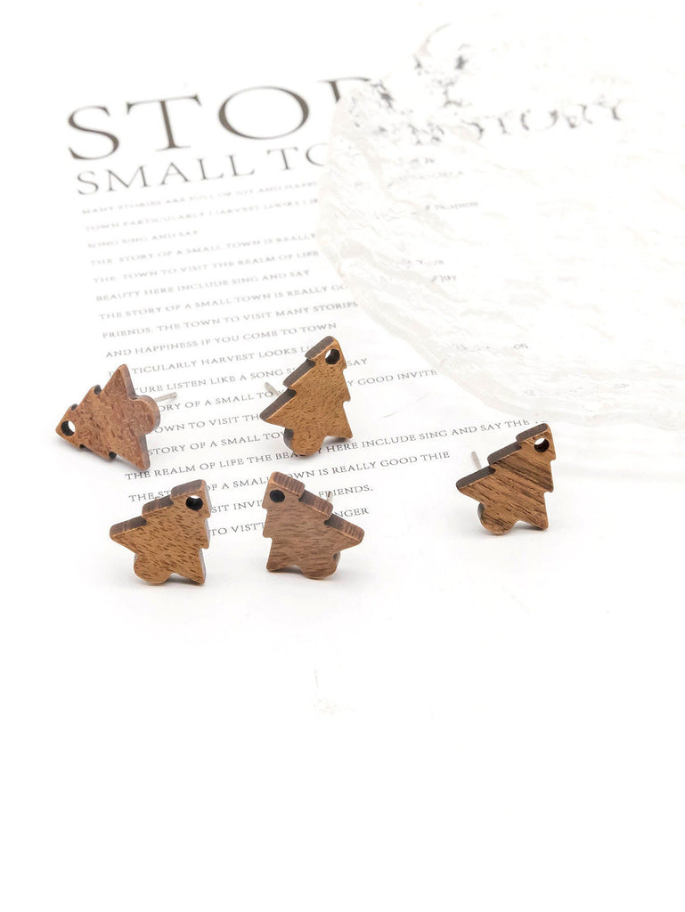 4PCS Wood Earrings, Christmas trees Wooden Earrings for women,Reclaimed Walnut Wood, Nickel Free, Christmas Earring Finding JT936