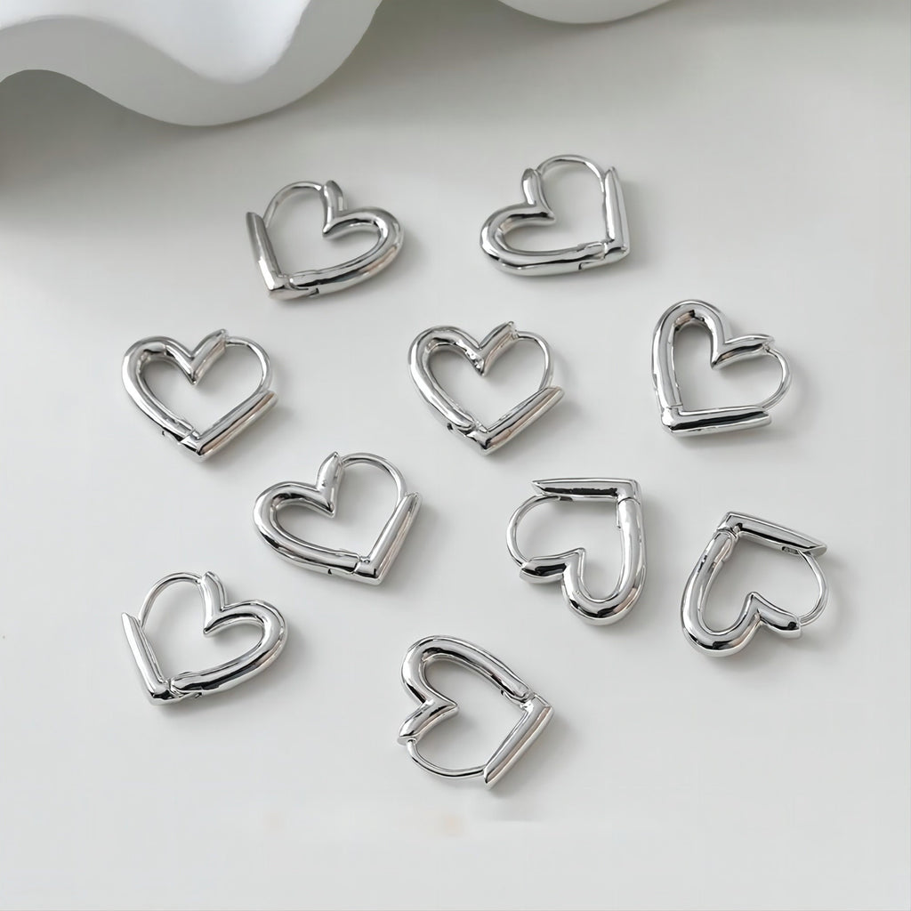 Heart Hoop Earring, S925 Silver Ear Pin, Huggie Hoops Earring Finding, Heart Ear Hoops, 17mm, 22mm, hoop earrings GE033
