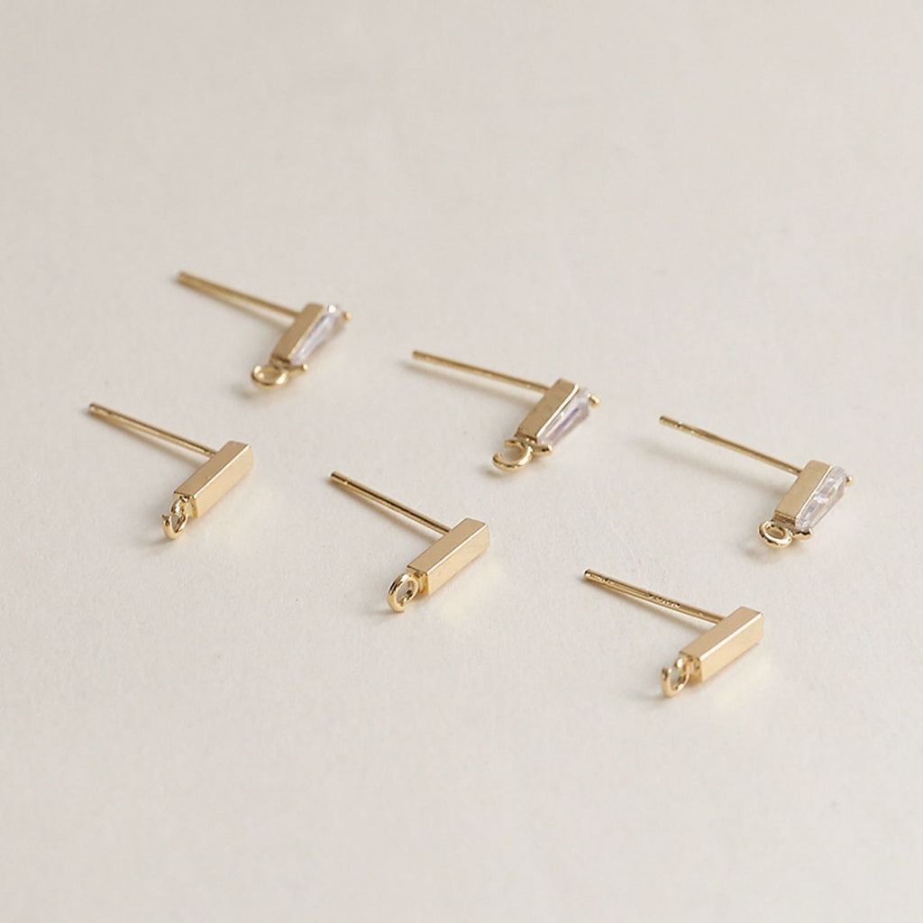 10 قطع من دبابيس الأذن الصغيرة المستطيلة مع حلقات، دبوس أذن من الفضة S925، خالية من النيكل، أحجار كريمة من الزركون مطلية بالذهب عيار 18 قيراطًا، ZX040