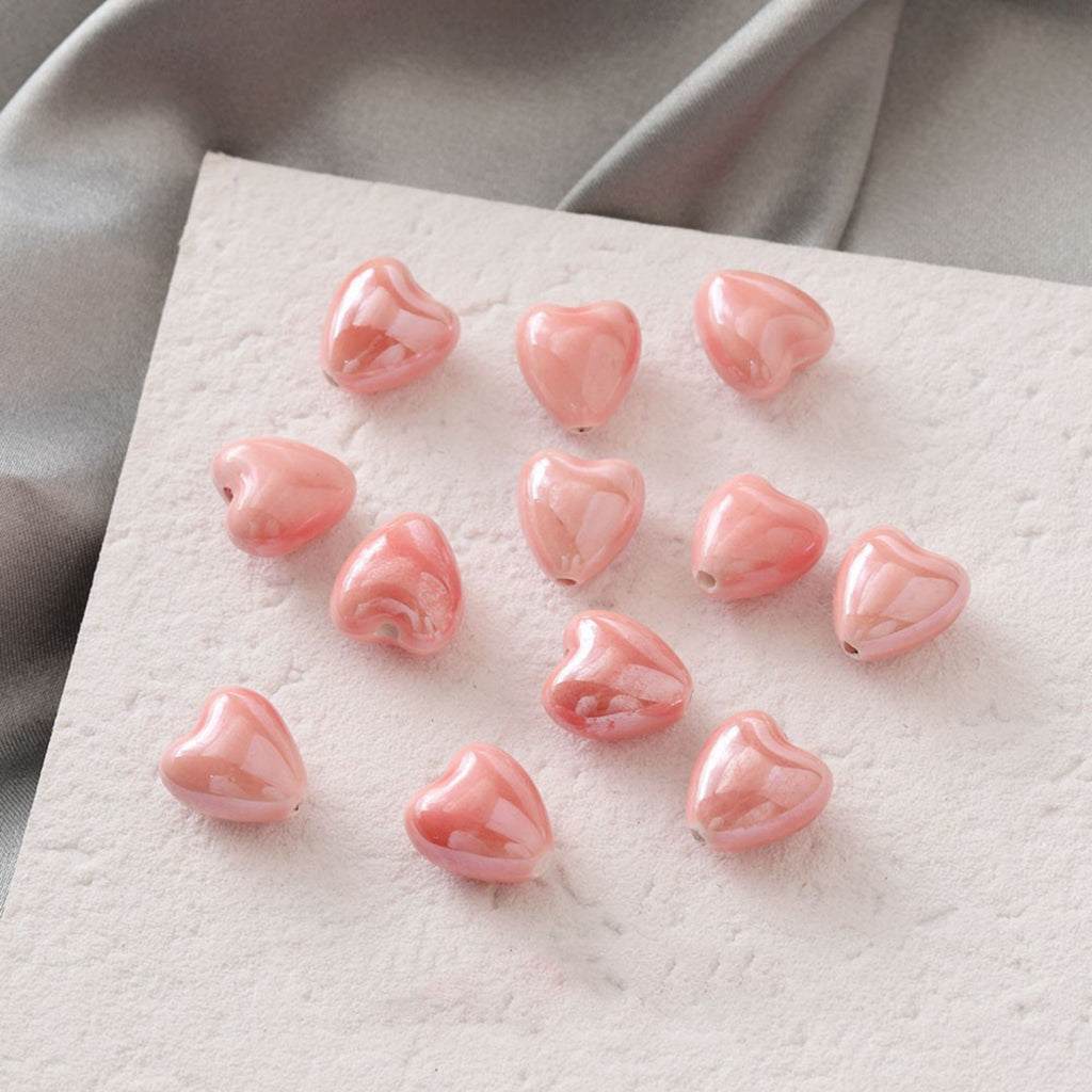 5pcs Heart Ceramic Beads, 14mm, Loose Ceramic Beads for Jewelry Making, Bracelet DIY Beads Finding GZ429