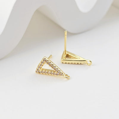 18K Gold Post, Triangle Earrings, CZ Pave, 12.6*7.5mm, Stud Earring Nickel Free, Hypoallergenic Earring Findings D0274
