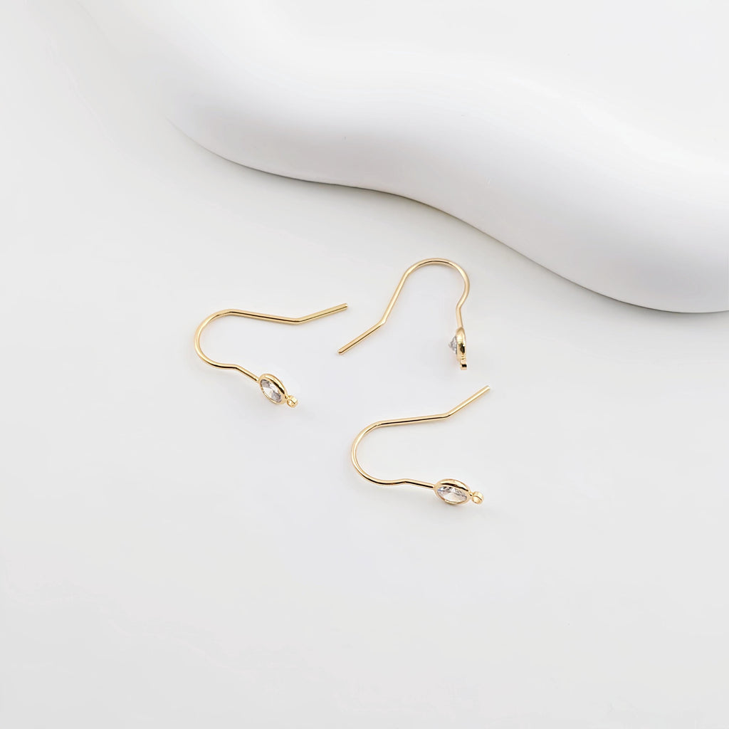 14K Gold Plated Ear Wires, Cubic Pave Earring Hooks, Nickel Free, Fish Hooks, Ear Wires for Jewelry Making ZX258