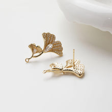 Load image into Gallery viewer, Maple Leaf Earrings Post With Loop, S925 Silver Ear Pin, Nickel Free Earrings, CZ Pave Ear Stud, Hypoallergenic Earring Findings GZ718