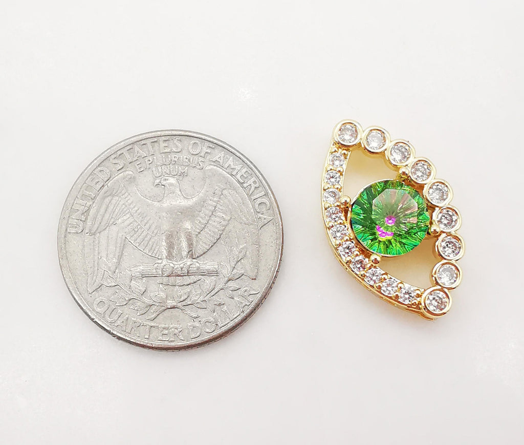 Evil Eye Charm, 18K Gold Plated Cubic Pave Charm, 14x23.5mm, Eye Pendant, Necklace Bracelet Making Charm, Jewelry Findings S1070
