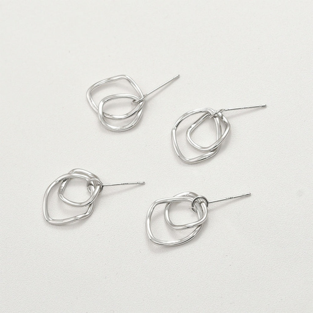 قرط أذن غير منتظم بحلقة مزدوجة، دبوس أذن من الفضة الاسترلينية 925 خالٍ من النيكل، مشبك أذن ذهبي/فضي، قرط مضاد للحساسية LL196