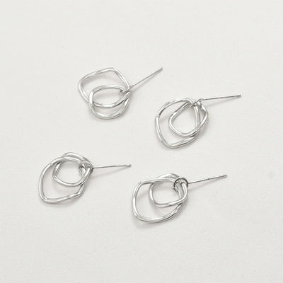 قرط أذن غير منتظم بحلقة مزدوجة، دبوس أذن من الفضة الاسترلينية 925 خالٍ من النيكل، مشبك أذن ذهبي/فضي، قرط مضاد للحساسية LL196