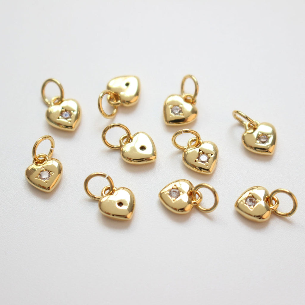 Heart Charms, Crystal Cubic Pave Heart Pendant , 14K Gold Plated, Love Charms, Bracelet Necklace Making Pendants, Jewelry Findings GZ422