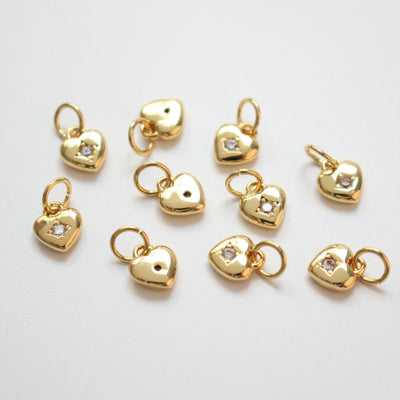 Heart Charms, Crystal Cubic Pave Heart Pendant , 14K Gold Plated, Love Charms, Bracelet Necklace Making Pendants, Jewelry Findings GZ422