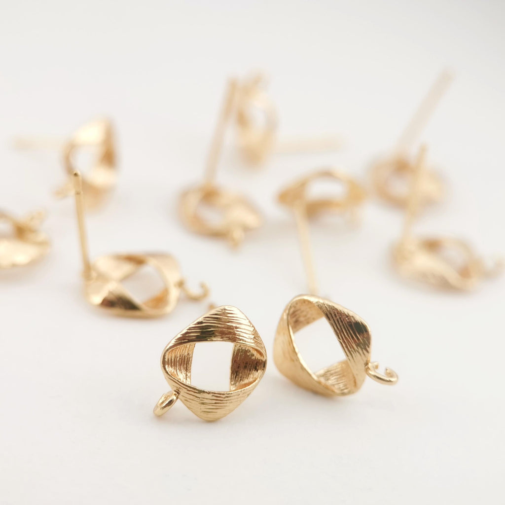 4pcs Gold Square Earring Post, 8.6mm, S925 Silver Ear Stick, Nickel Free Earrings, Ear Stud Loop, Hypoallergenic Earring Findings ZX041