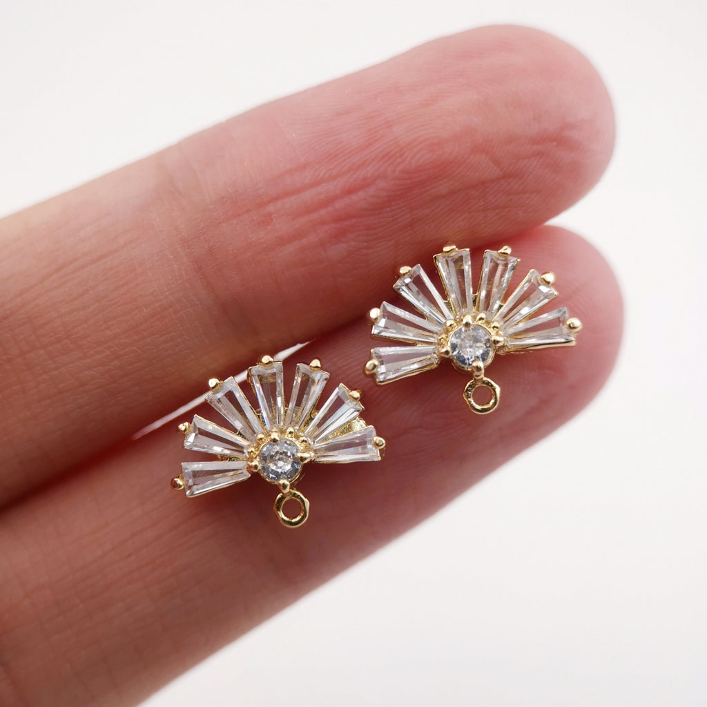 أقراط على شكل مروحة من الزركونيا المكعبة، عمود قرط مطلي بالذهب مع حلقة، نتائج القرط، لوازم صنع الأقراط يدويًا D0036