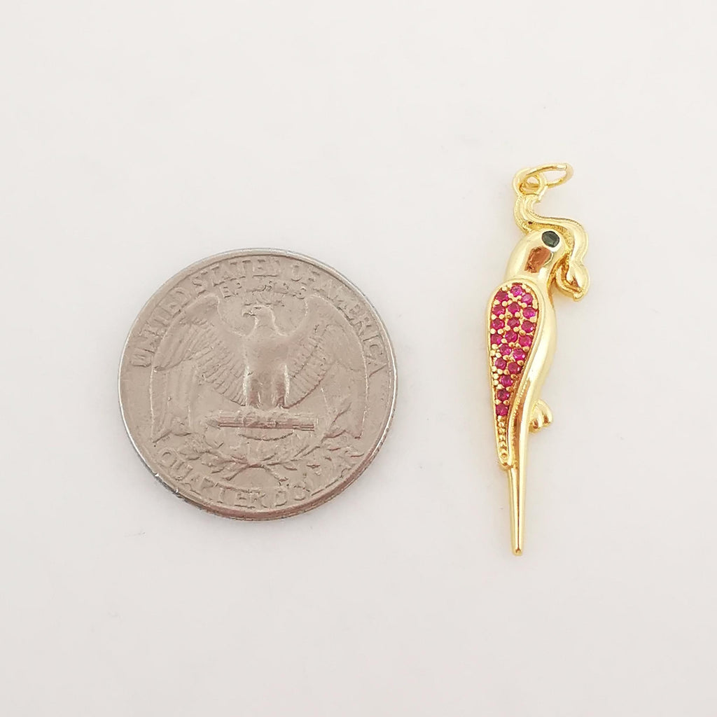 Bird Charm, CZ Pave Pendant, Woodpecker, Flamingo Pendant, 18K Gold Plated, Necklace Making Charm, Jewelry Findings S20318