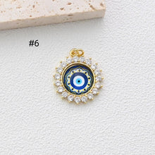 Load image into Gallery viewer, Evil Eye Charm, Enamel Devil&#39;s Eye Charm, Pave CZ, Round Pendant, 18K Gold Plated, Necklace Making Charm, Jewelry Findings S1347