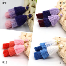 Load image into Gallery viewer, 10pcs- Triple Tiered Tassels, Cotton Tassels, Colorful Tassel with gold Jump Ring, 34mm, For Earring Making, Bracelet Making Pendant XXX04